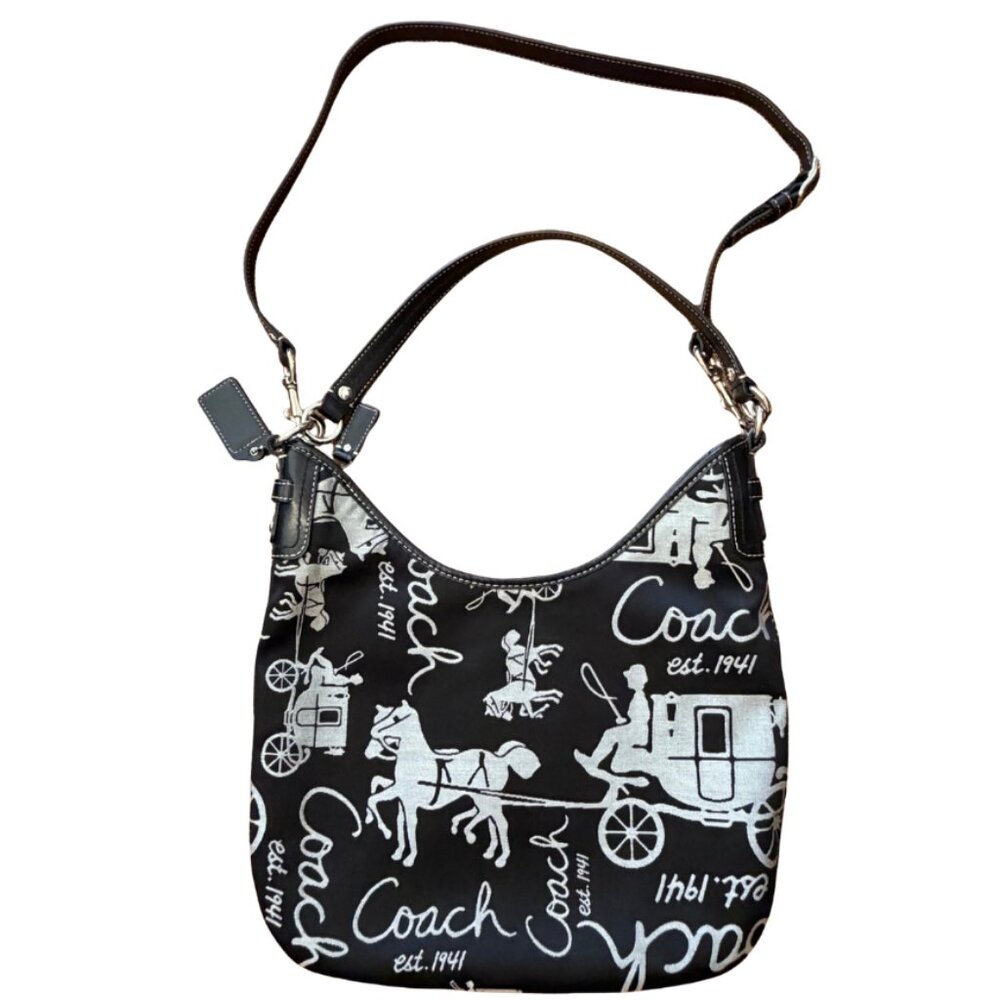 Coach Vintage Horse And Carriage F14480 Hobo Shoulder Bag & Matching Pouch Black - Picture 2 of 13